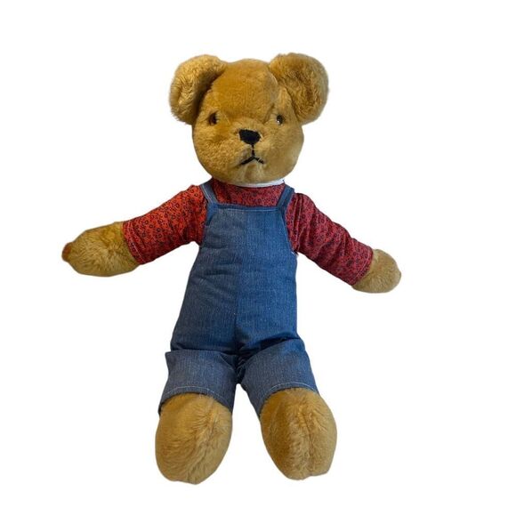 Alresford Crafts LTD Honey bear soft plush stuffed toy 19” red shirt overalls